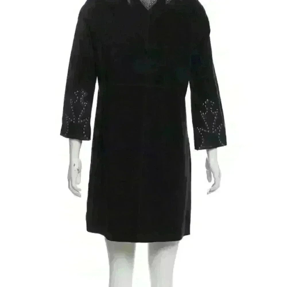 Zadig & Voltaire Dress Black Suede With Leather And Studded Trim- Size L - Picture 3 of 13